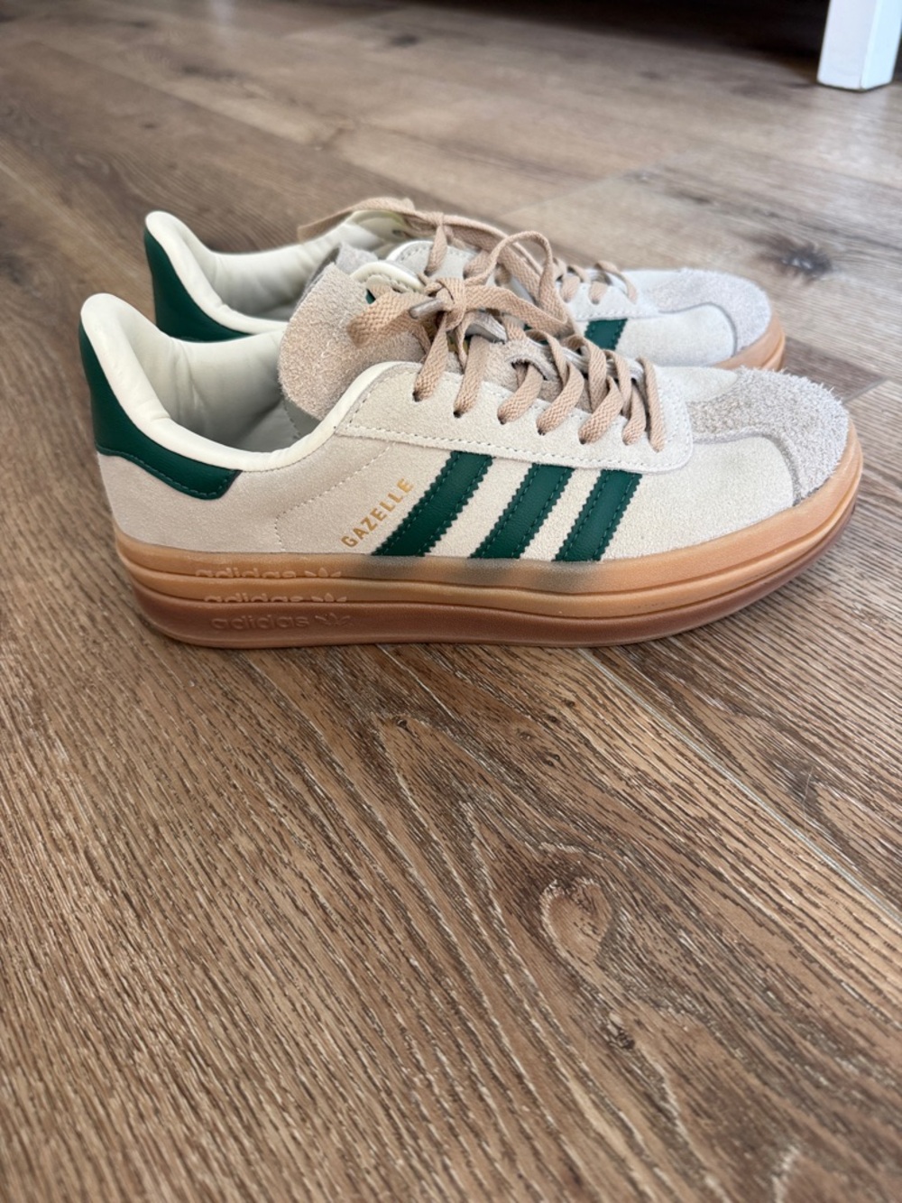 adidas Gazelle Suede Sneakers in Cream and Green with Gum Sole